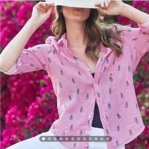 Frank and Eileen linen pink striped pineapple Eileen shirt XS NYT